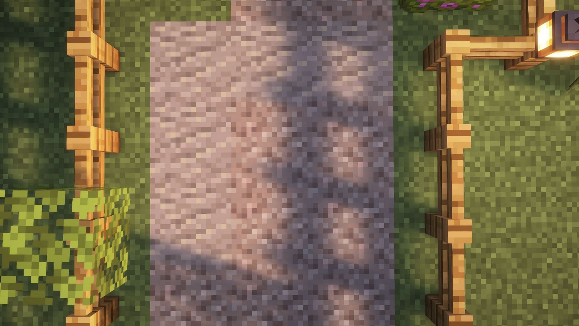 Place multiple types of blocks with a similar color profile to create the path (Image via Sportskeeda Gaming || Mojang Studios)